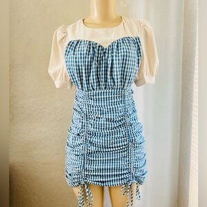 B.BSTUDIO dress size Small color is blue and cream color super cute New no tags